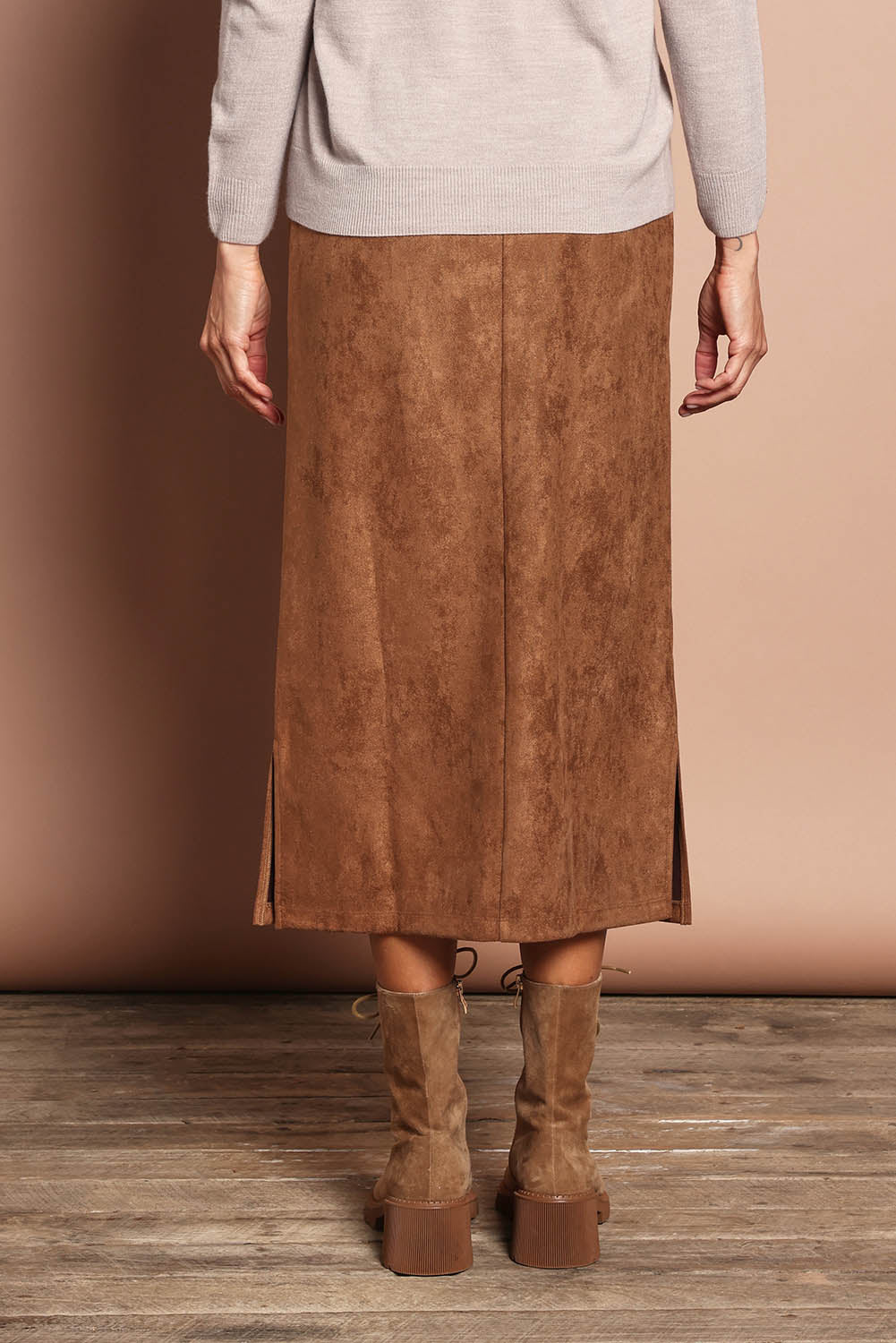 The Luxe Faux Suede Straight Maxi Skirt – Tan