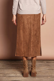 The Luxe Faux Suede Straight Maxi Skirt – Tan