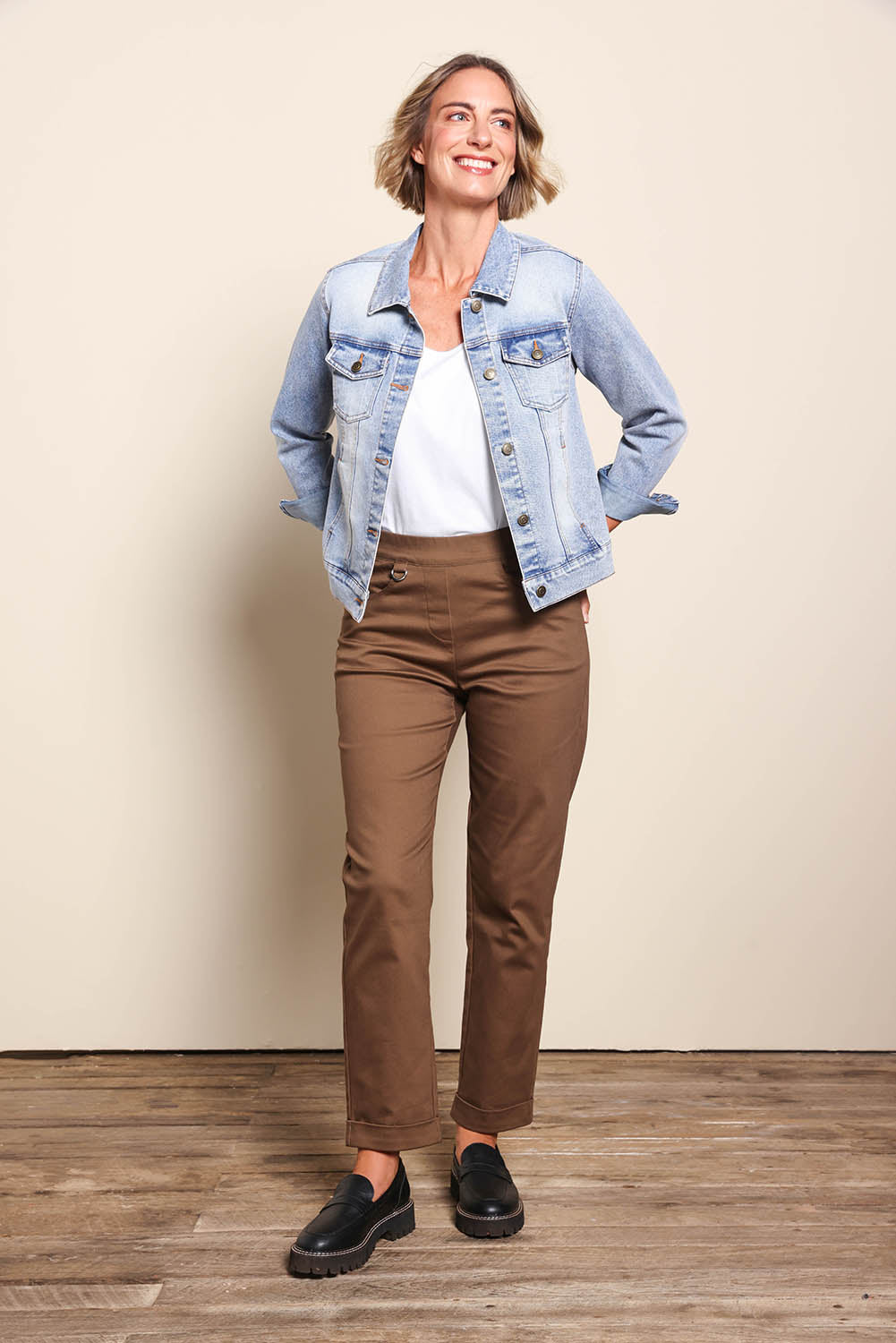 Coffee Pants With Light Denim