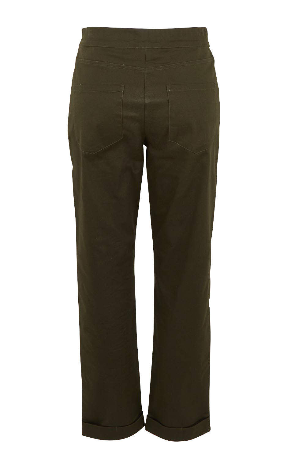 Product shot of The Teachers Cotton Pant With Pockets in colour Pinegrove (Green), from the back