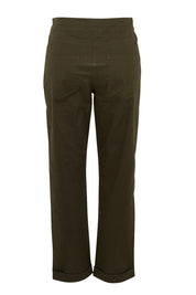 Product shot of The Teachers Cotton Pant With Pockets in colour Pinegrove (Green), from the back