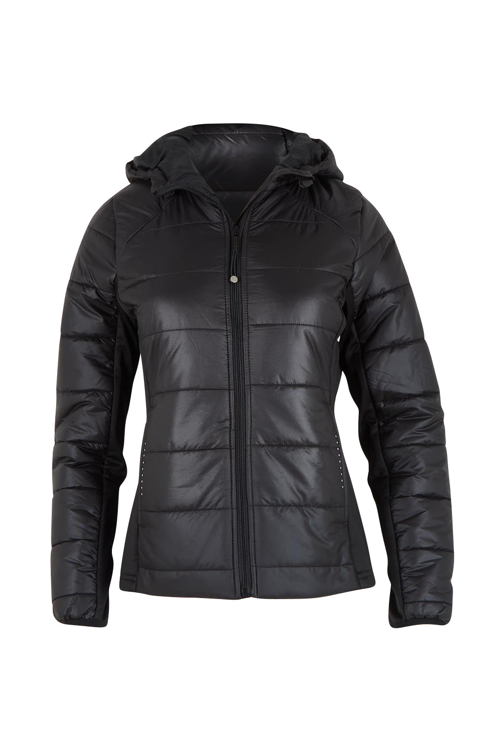 Product shot of The Keepers Puffer Jacket in colour Black (Black), from the front