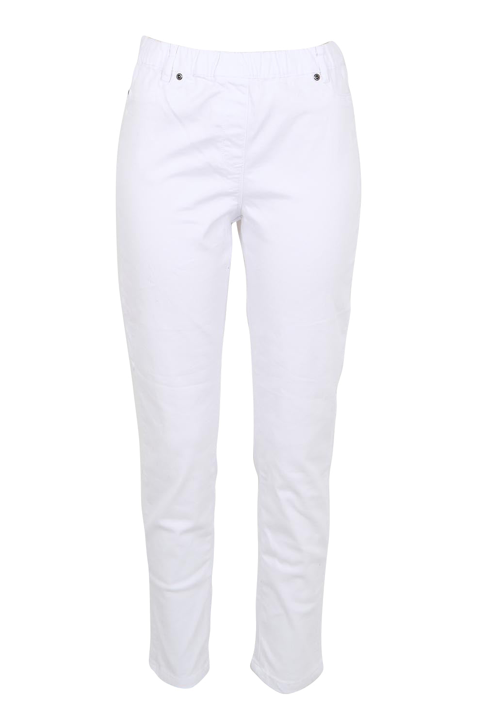 Product shot of the The Cotton Pull On Stretch Comfort Pant – White in colour White, from the front