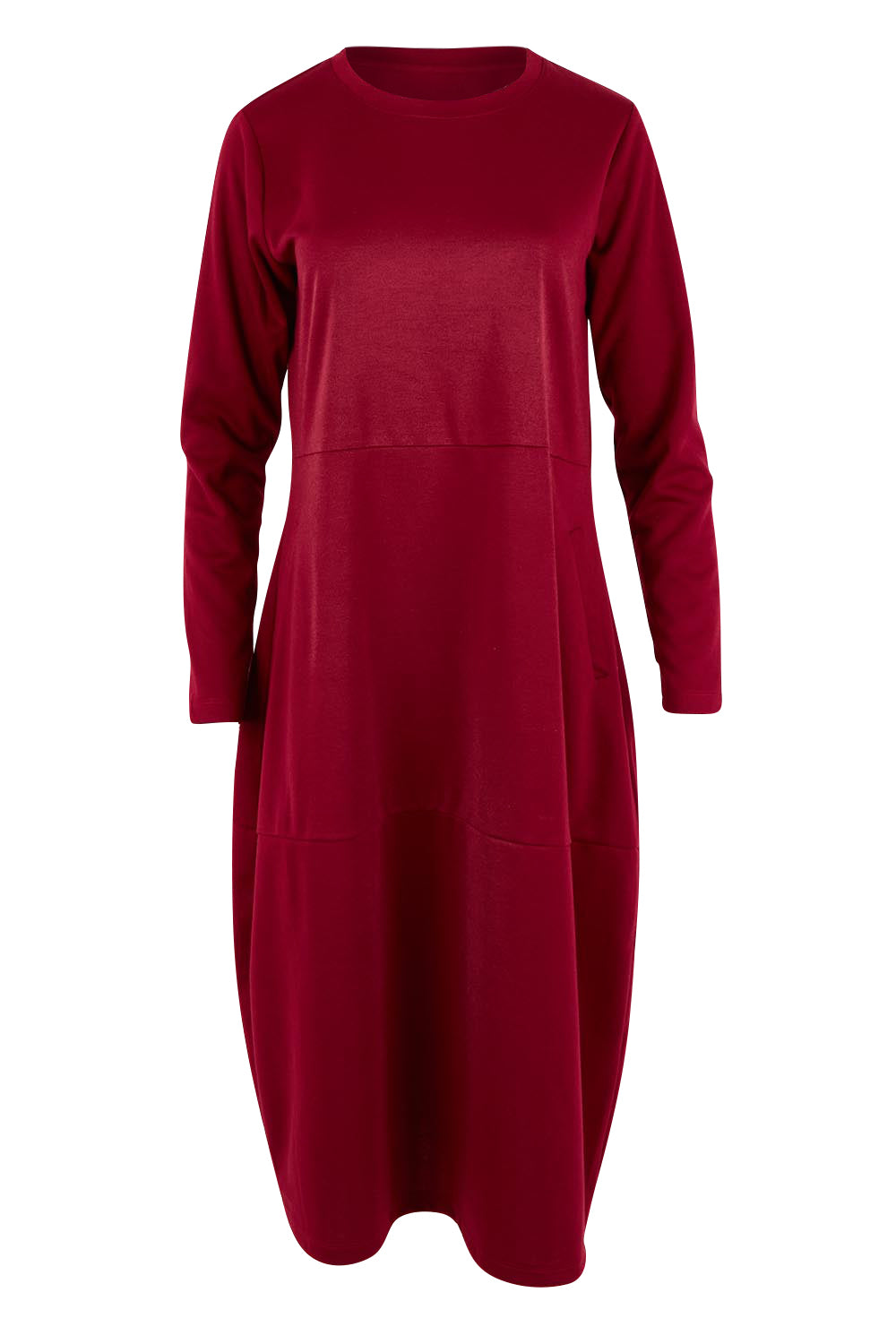 Product shot of The Easy Wear Pocket Dress in colour Port (Red), from the front