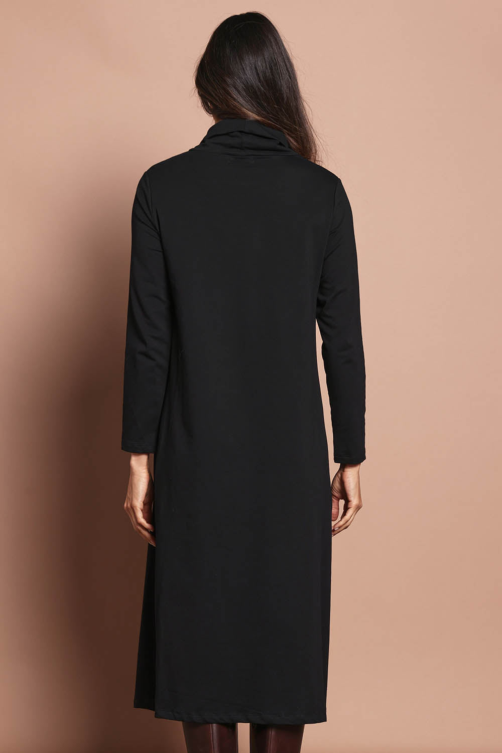 The Cotton Blend Cowl Neck Dress – Black