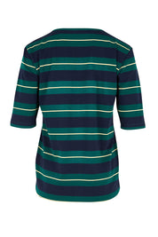 Product shot of the The Classic Cotton Striped Tee – Navygreen in colour Navygreen, from the back