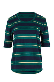 Product shot of the The Classic Cotton Striped Tee – Navygreen in colour Navygreen, from the front