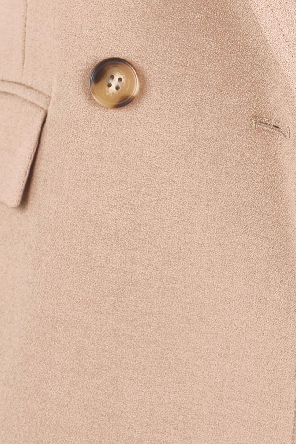 Product shot of the The Classic Double Breasted Blazer – Tan in colour Tan, showing detail
