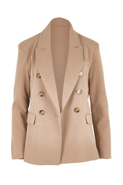 Product shot of the The Classic Double Breasted Blazer – Tan in colour Tan, from the front