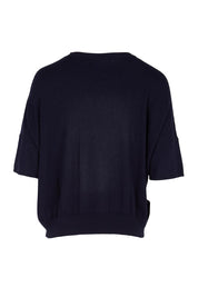 Product shot of the The Essential Knit Tee – Darklapis in colour Darklapis, from the back