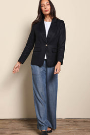 Model Amandam wearing size 10 of the The Classic Every Wear Blazer – Black in colour Black, from the front