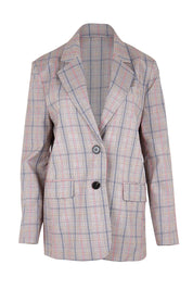 Product shot of the The Summer Check Blazer – Greypink in colour Greypink, from the front
