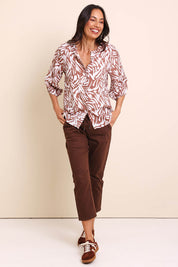 Model Amandam wearing size 10 of the The Every Wear Shirt  - Rustivory in colour Rustivory, from the front