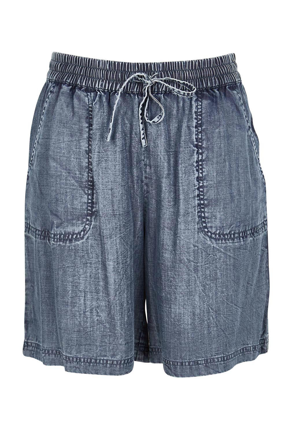 Product shot of the The Luxe Lyocell Pull On Shorts – Indigo in colour Indigo, from the front
