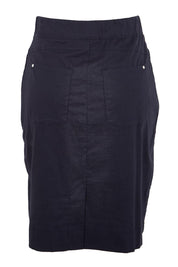 Product shot of the The Lightweight Cotton Blend Stretch Skirt – Navy in colour Navy, from the back
