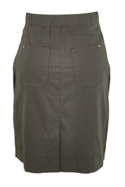 Product shot of the The Lightweight Cotton Blend Stretch Skirt – Olive in colour Olive, from the back