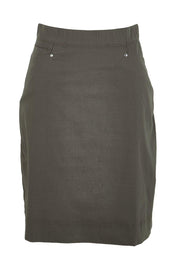 Product shot of the The Lightweight Cotton Blend Stretch Skirt – Olive in colour Olive, from the front