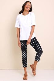 Model Amandam wearing size 10 of the The Keepers Relaxed Fit Tee – White in colour White, from the front