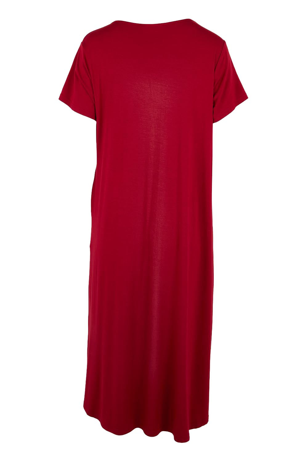 Product shot of the The Easy Wear Bamboo Tee Dress – Cherryred in colour Cherryred, from the back