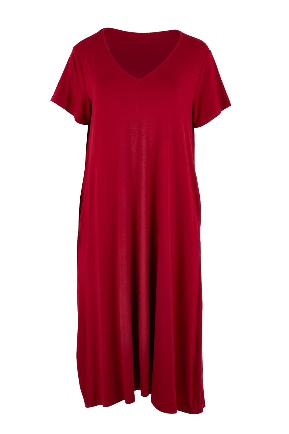 Product shot of the The Easy Wear Bamboo Tee Dress – Cherryred in colour Cherryred, from the front