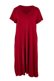 Product shot of the The Easy Wear Bamboo Tee Dress – Cherryred in colour Cherryred, from the front