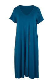 Product shot of the The Easy Wear Bamboo Tee Dress – Marine in colour Marine, from the front