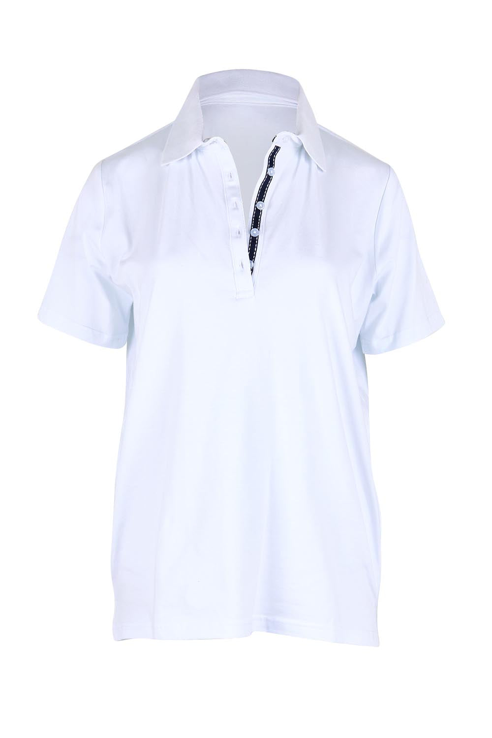 Product shot of the The Keepers Polo Tee – White in colour White, from the front