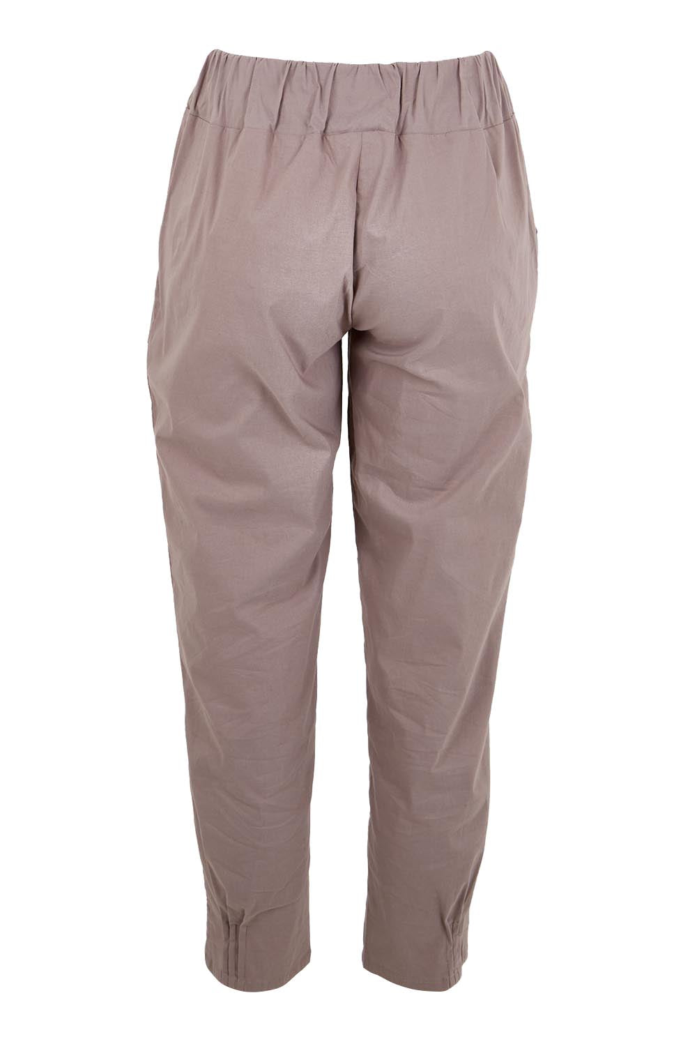 Product shot of the The Lightweight Cotton Blend Pintuck Hem Pant – Coffee in colour Coffee, from the back