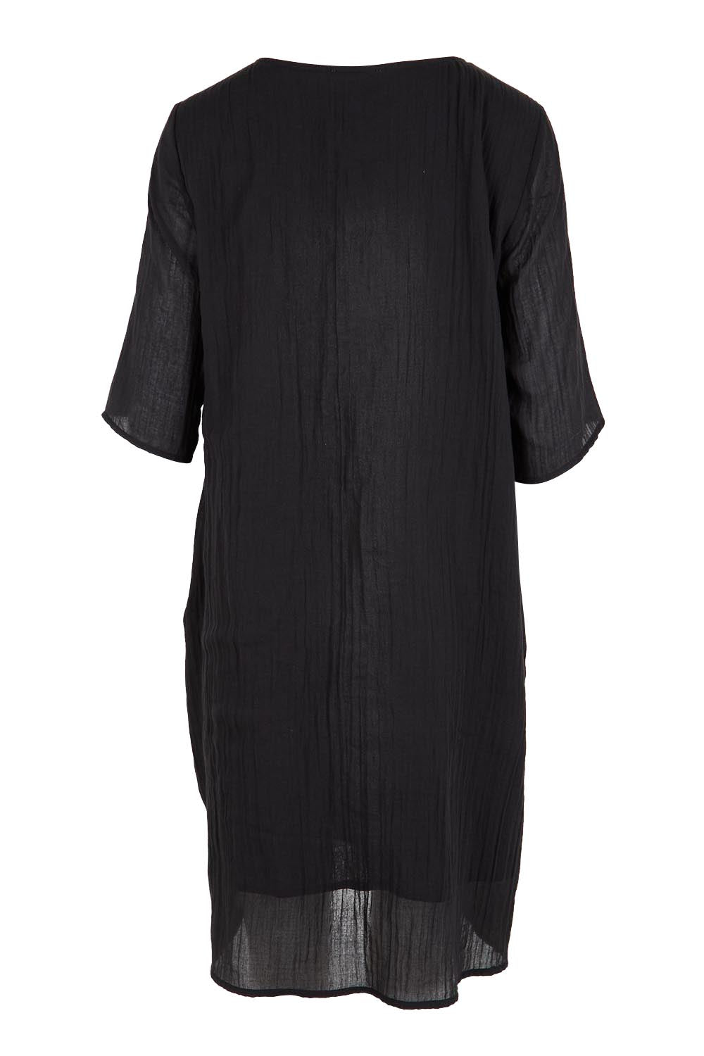 Product shot of the The Summer Cotton Shift Dress With Pockets – Ink in colour Ink, from the back