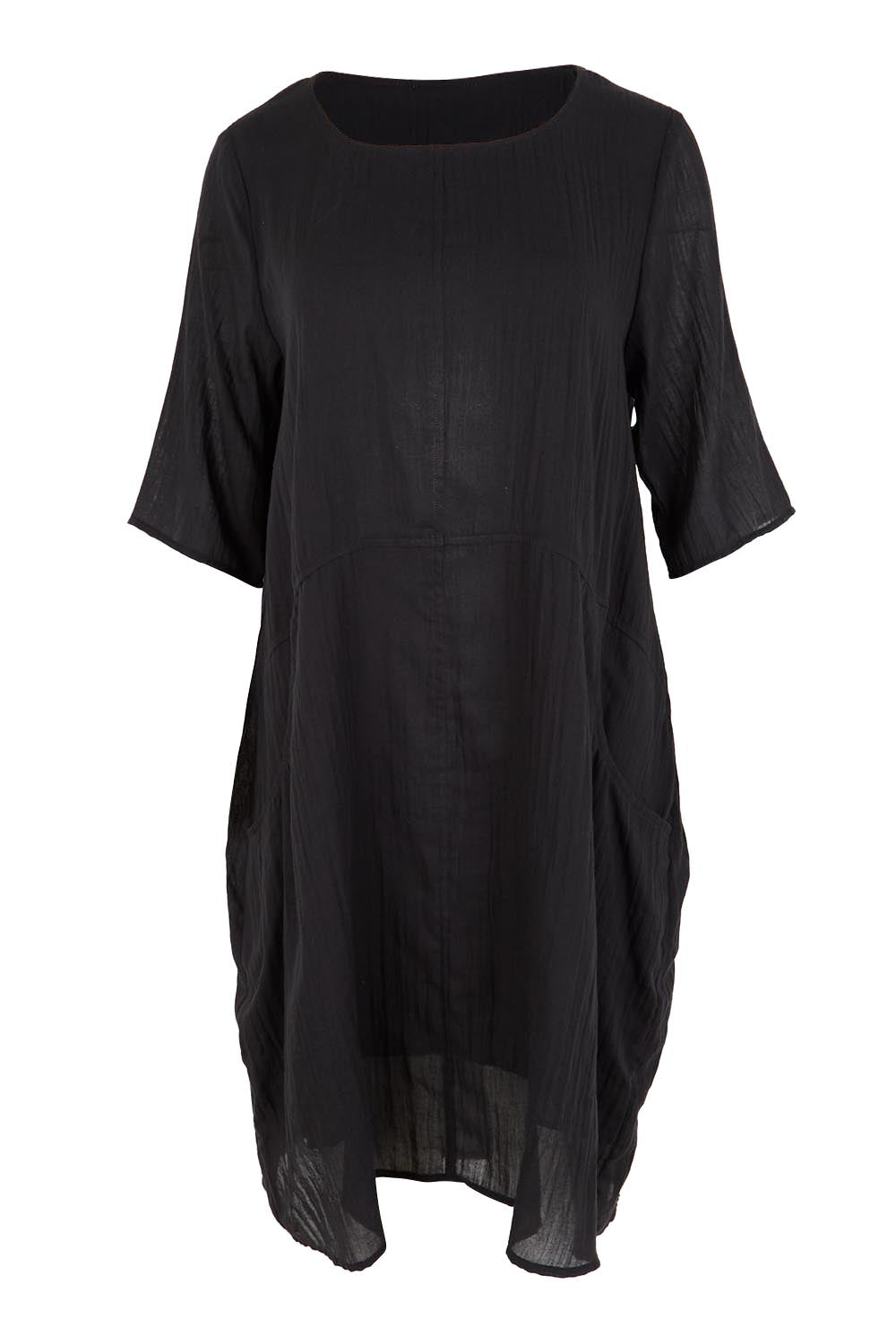 Product shot of the The Summer Cotton Shift Dress With Pockets – Ink in colour Ink, from the front