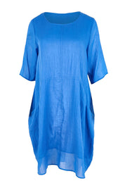 Product shot of the The Summer Cotton Shift Dress With Pockets – Skyblue in colour Skyblue, from the front