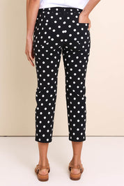 Model Amandam wearing size 10 of the The Summer Cropped Pant - Blackwhite in colour Blackwhite, from the back