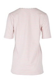 Product shot of The Striped Half Sleeve Tee in colour Blushwhite (White), from the back