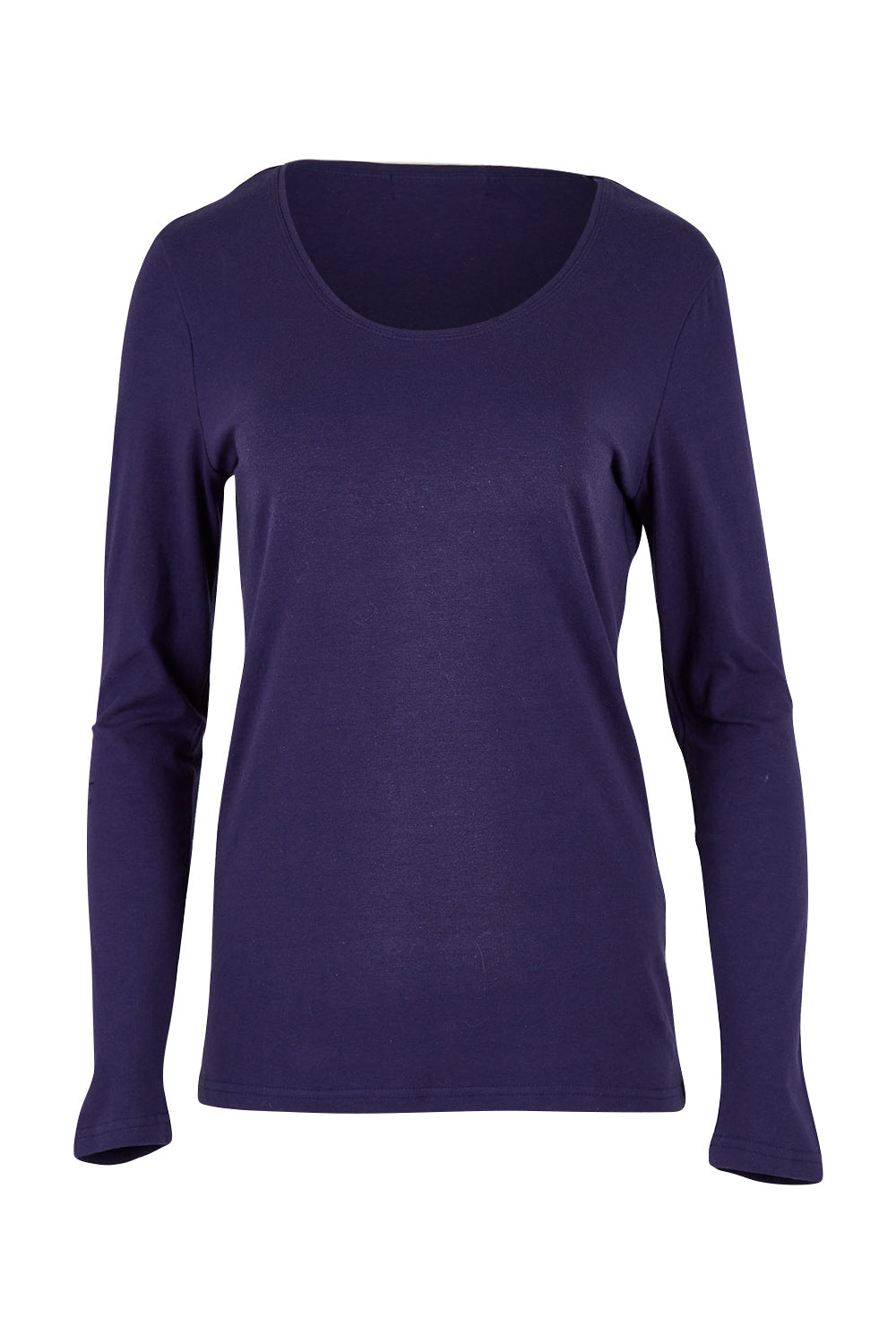 Product shot of The Long Sleeve Scoop Neck Tee in colour IndigoBlue (Blue), from the front