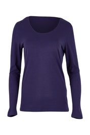 Product shot of The Long Sleeve Scoop Neck Tee in colour IndigoBlue (Blue), from the front