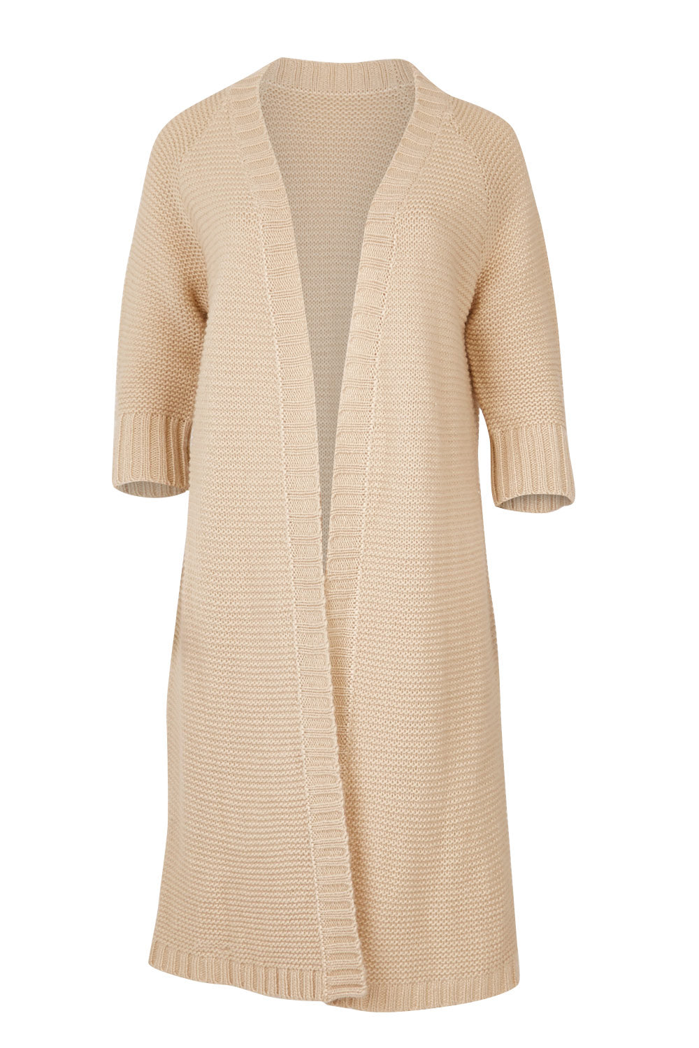 Product shot of The Half Sleeve Cardigan in colour Oatmeal, from the front