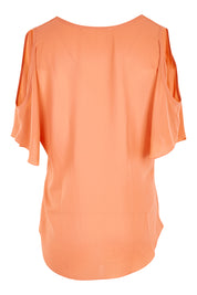 Product shot of The Cut Out Shoulder Blouse in colour Clay, from the back