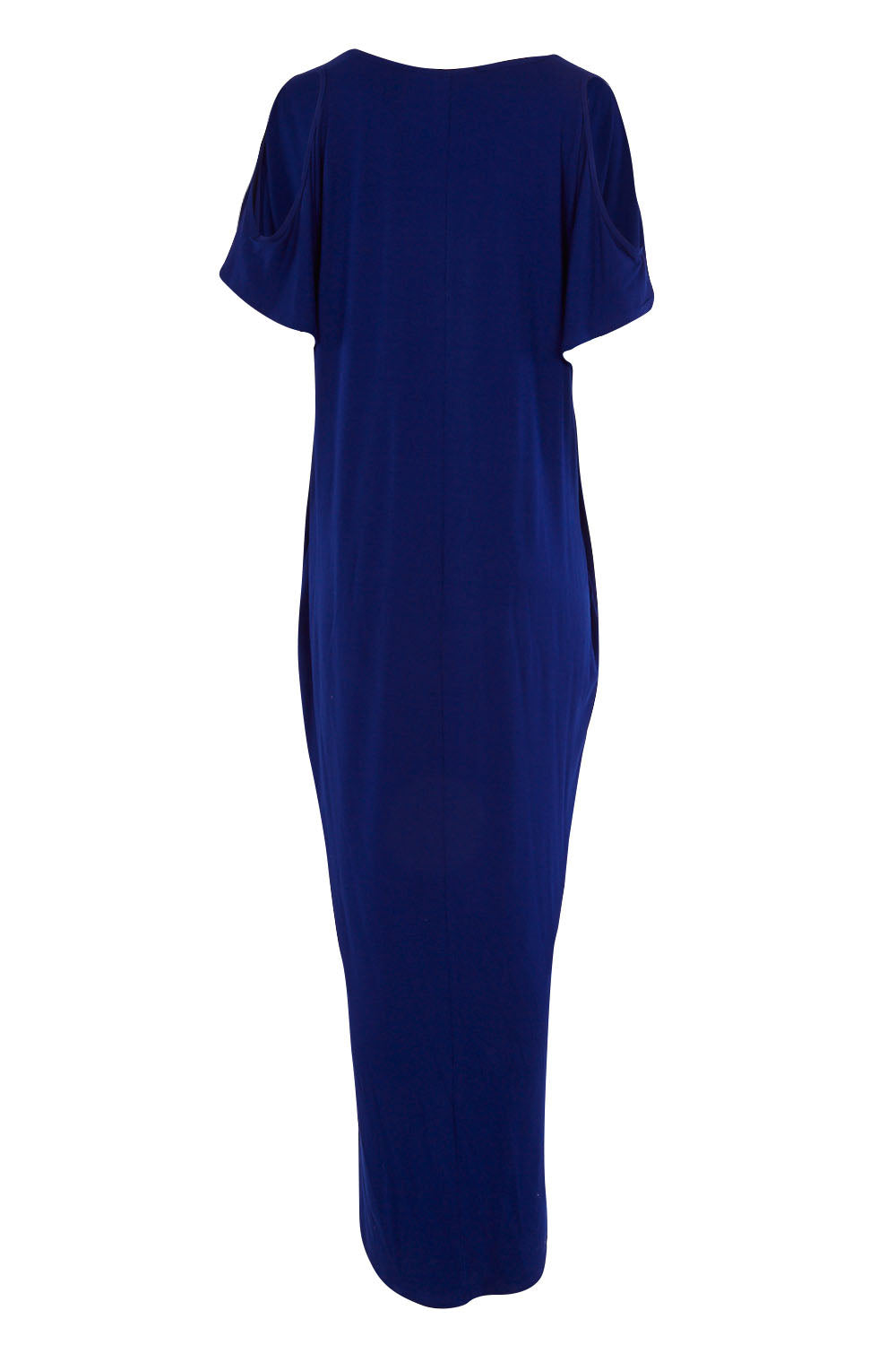 Product shot of The Shoulder Splice Maxi Dress in colour Sapphire (Blue), from the back