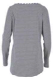 Product shot of The Relaxed Long Sleeve Tee in colour Ink Stripe (Blue), from the back