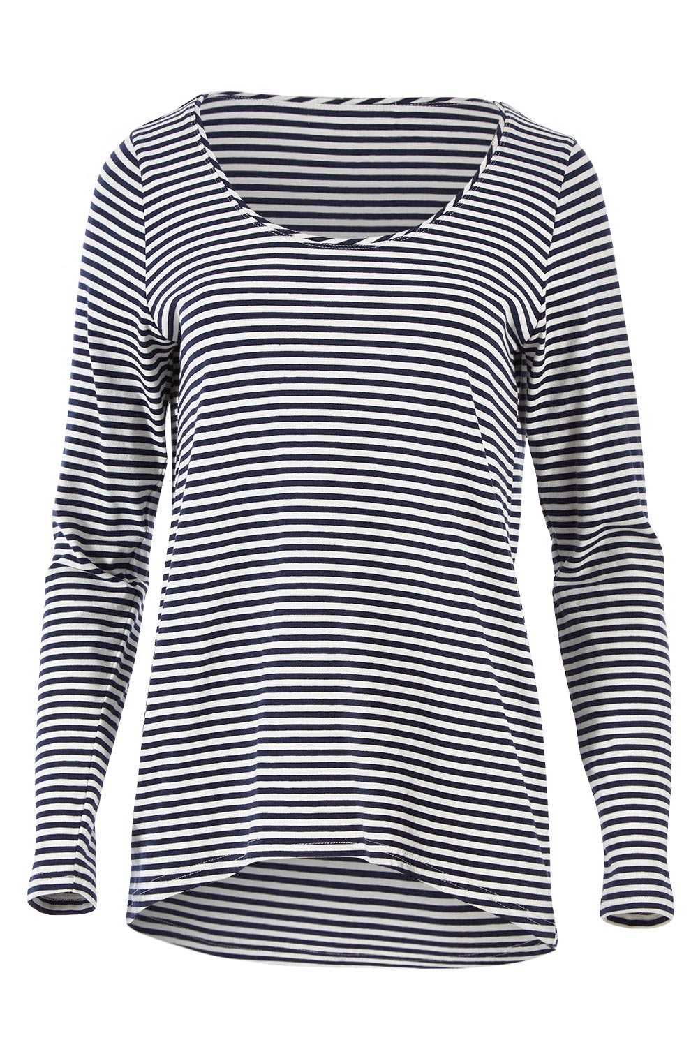 Product shot of The Relaxed Long Sleeve Tee in colour Ink Stripe (Blue), from the front