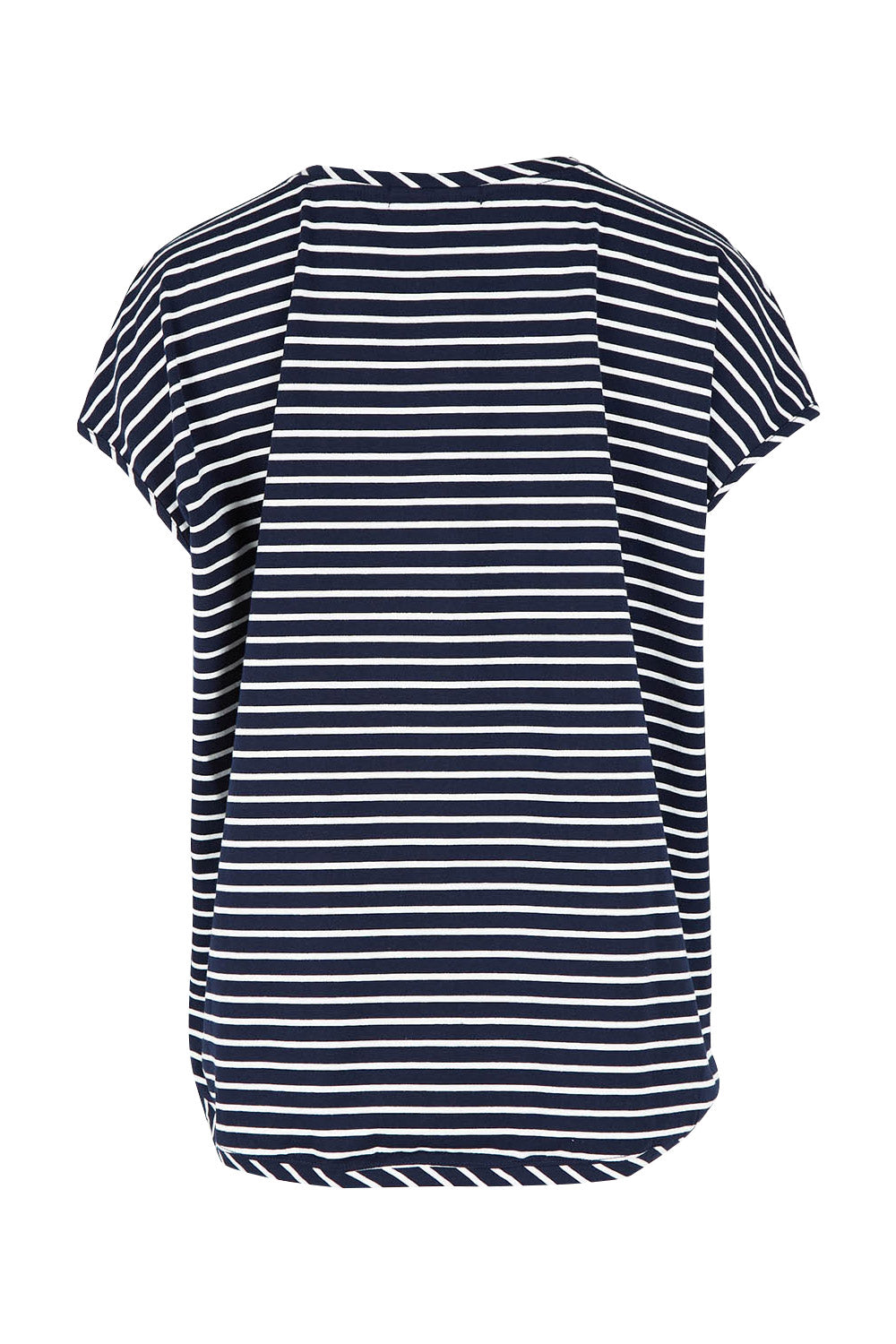 Product shot of The Striped Drape Tee in colour Navywhite (Blue), from the back