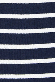 Product shot of The Striped Drape Tee in colour Navywhite (Blue), detail