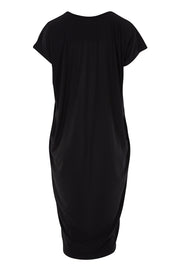 Product shot of The Drape Jersey Dress in colour Black (Black), from the back