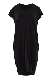 Product shot of The Drape Jersey Dress in colour Black (Black), from the front