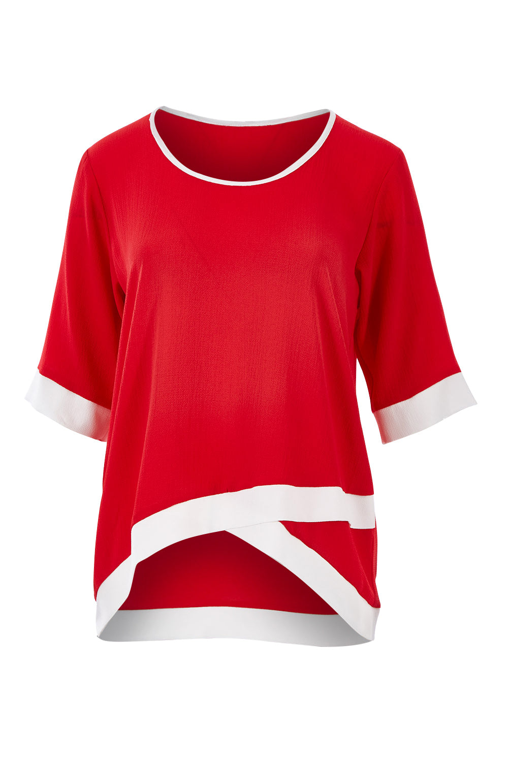 Product shot of The Contrast Trim Blouse in colour Red (Red), from the front