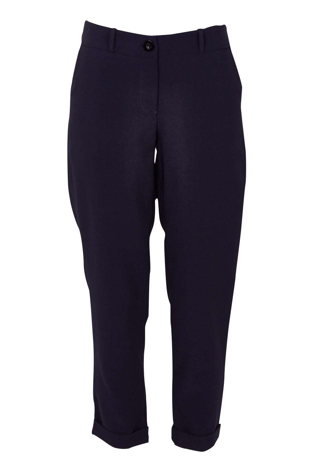 Product shot of The Soft Ankle Grazer Pant in colour Navy (Blue), from the front