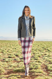 Model Amanda wearing size 10 of The Ponte Blazer in colour GreyMarle (Grey), from the front, showing the whole outfit
