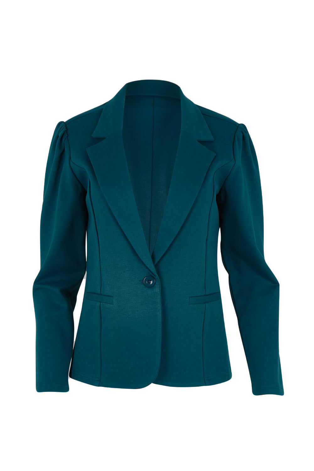 Product shot of The Ponte Blazer in colour Teal (Blue), from the front