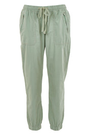 Product shot of The Weekender Pant in colour Khaki (Green), from the front