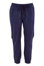 Product shot of The Weekender Pant in colour Navy (Blue), from the front